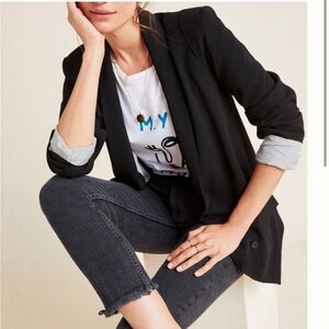 Anthropologie Cartonnier Cornerstone Open Drapey Black Blazer Suit Jacket